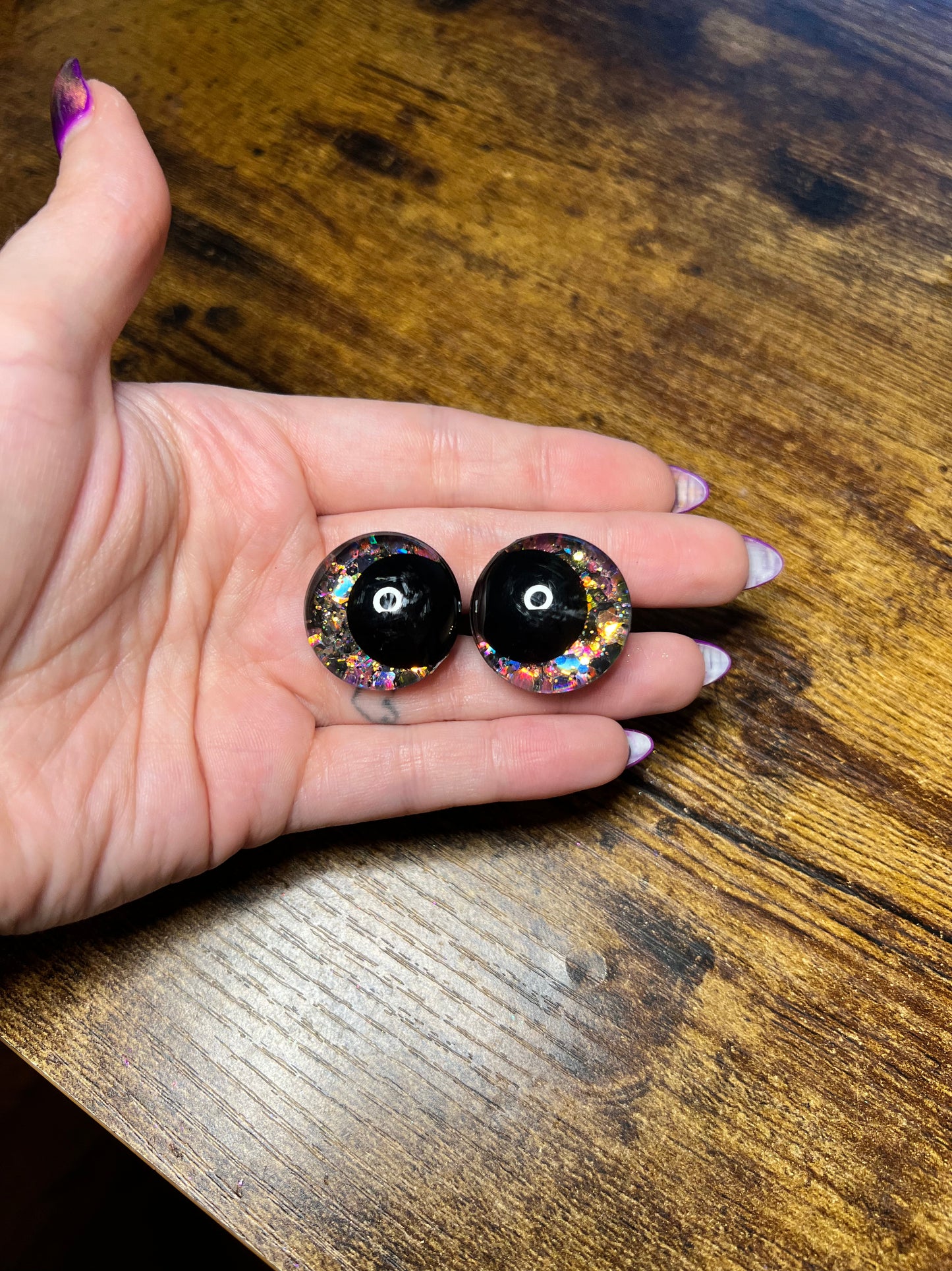 25 mm Kawaii Black/Orange Glitter Safety Eyes (Imperfect)