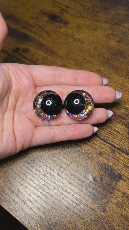 25 mm Kawaii Black/Orange Glitter Safety Eyes (Imperfect)